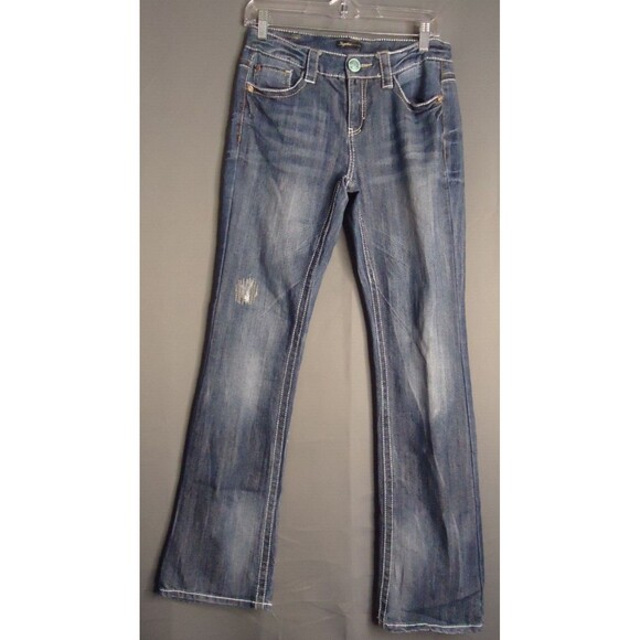 Supplies Brand Thick Stitch Bootcut Jeans Dark Wash Stretch Womens 6 Distressed - Picture 2 of 7